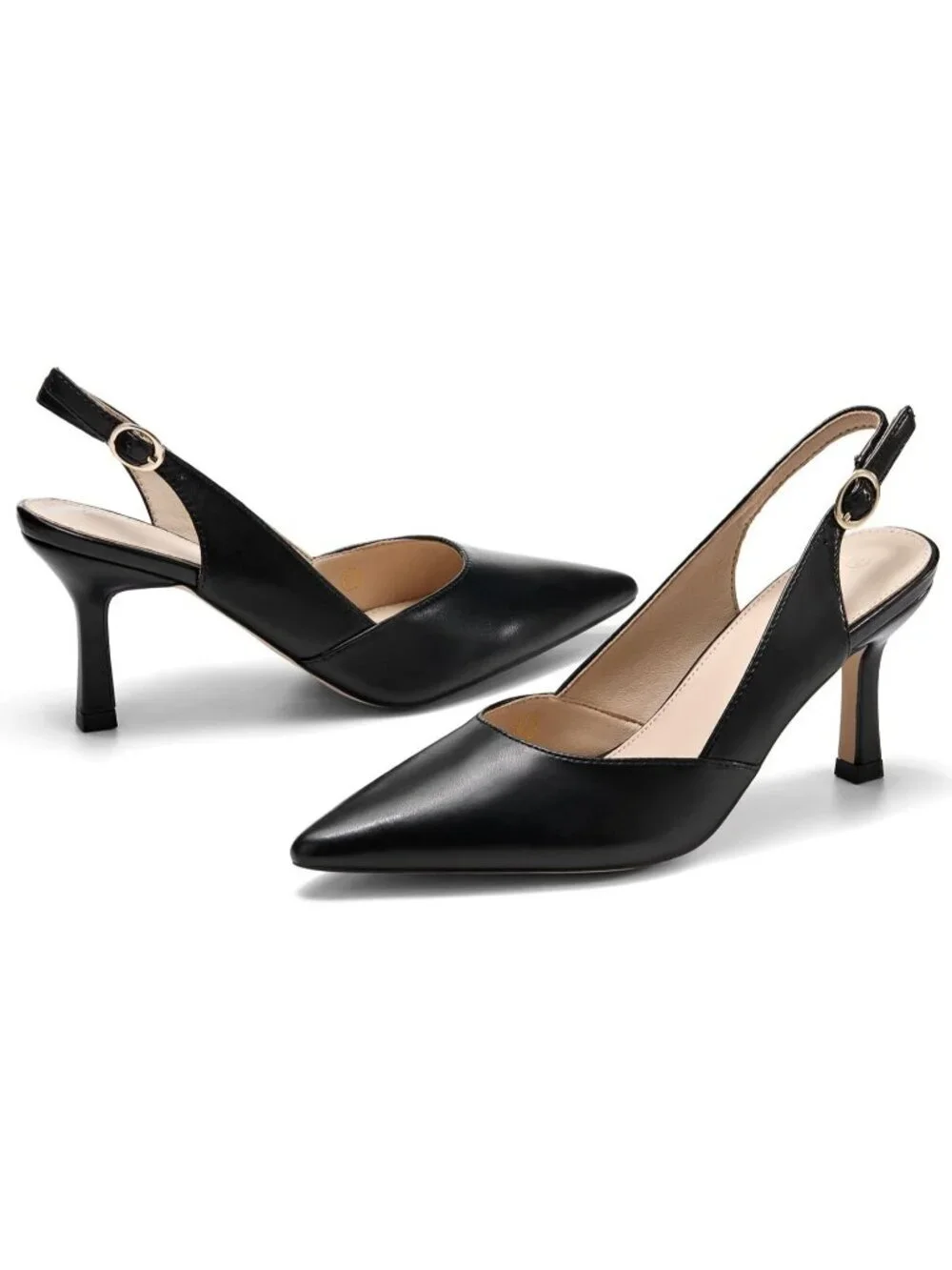 Women's Slingback Kitten Heels Closed Black/Pu Toe Backless Dress Pumps Shoes